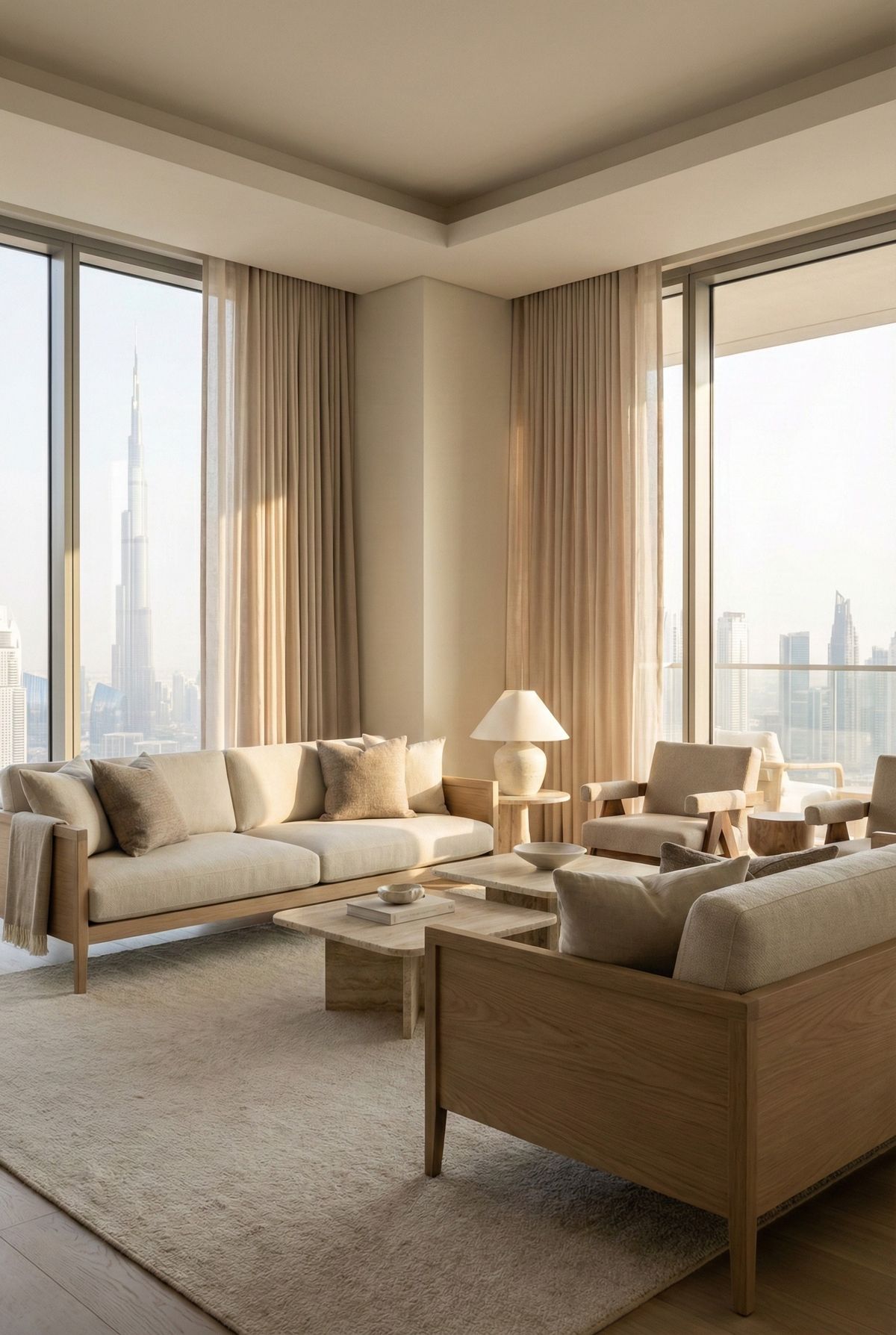 Premium Dubai living room with curtains